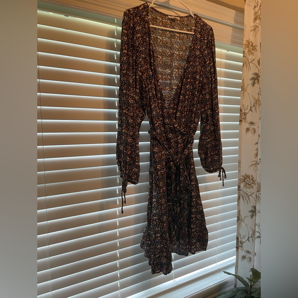 Black wrap dress with floral pattern